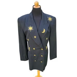SOLINI NEW YORK VINTAGE SUN MOON STARS BLACK & GOLD BLAZER